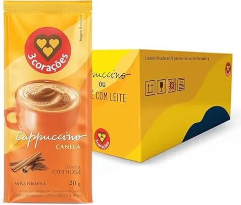3 Corações Pack De Cappuccino Canela Sachê 20G 50 Unidades