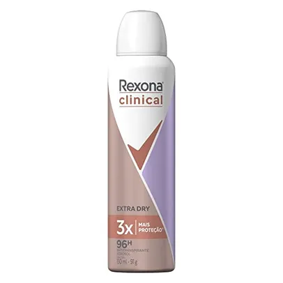 [Rec/Levando 2 un R$21,17] Antitranspirante Aerosol Rexona Clinical Extra Dry 150ml (A embalagem pode variar)
