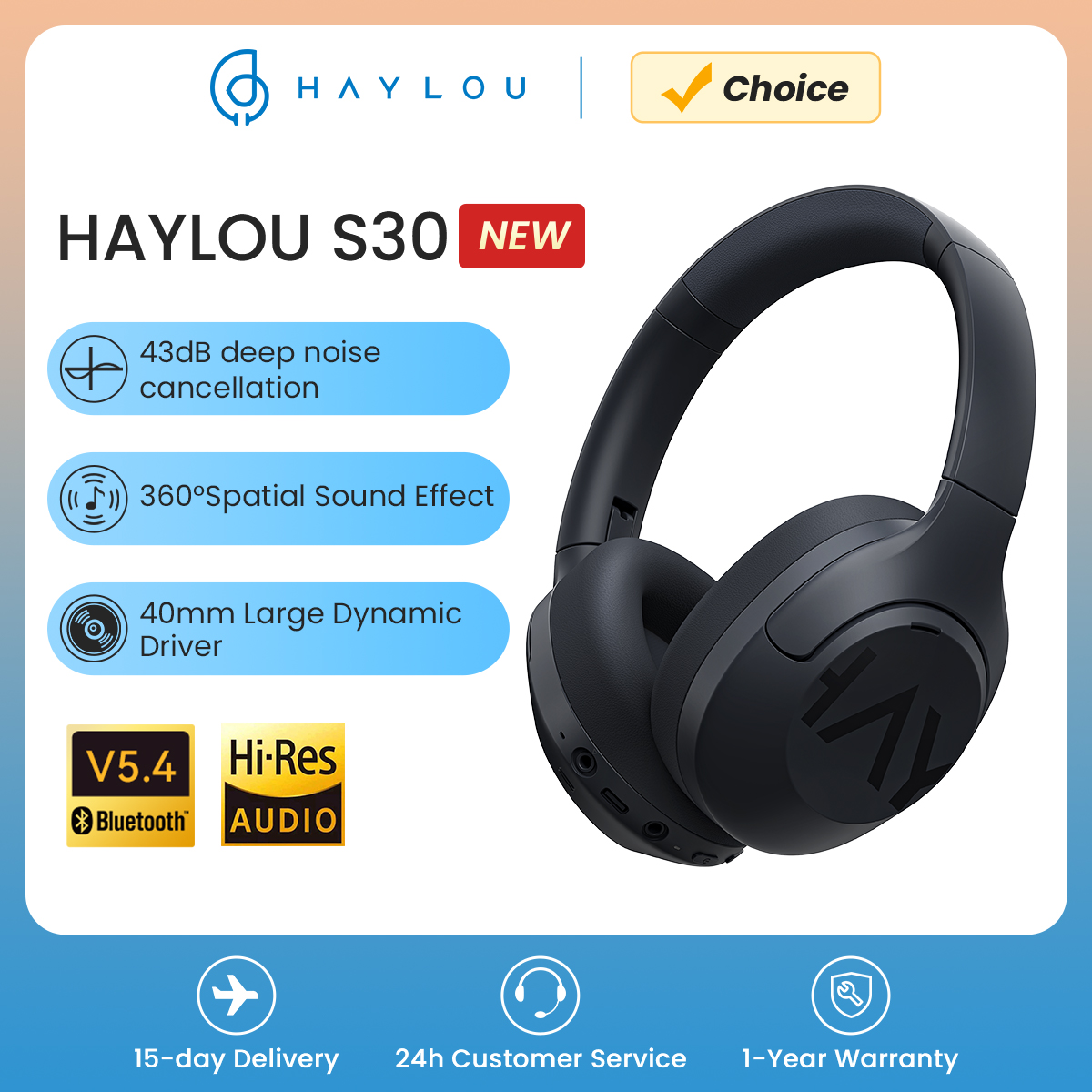 [Taxa Inclusa] Fone de Ouvido Sem Fio HAYLOU S30 com Bluetooth 5.4, 43dB e 80 Horas de Bateria