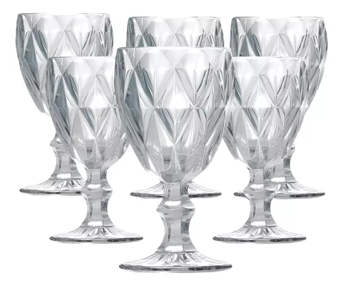 Jogo De Taças Diamante De Vidro 6 Peças 340ml Água Suco