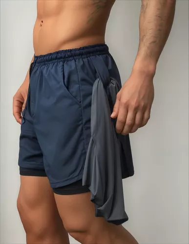 Short Duplo 2 Em 1 Para Corrida Bolso Interno Proteção Uv20+