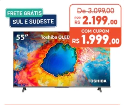 Smart TV QLED 55" 4K Toshiba 55C450NS Google TV 3 HDMI 2 USB Wi-Fi