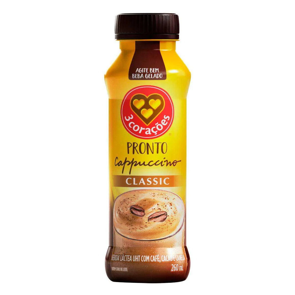 [LV04PG03] Bebida Láctea UHT Cappuccino Classic Pronto com Café, Cacau e Canela 3 Corações Frasco 260 ml