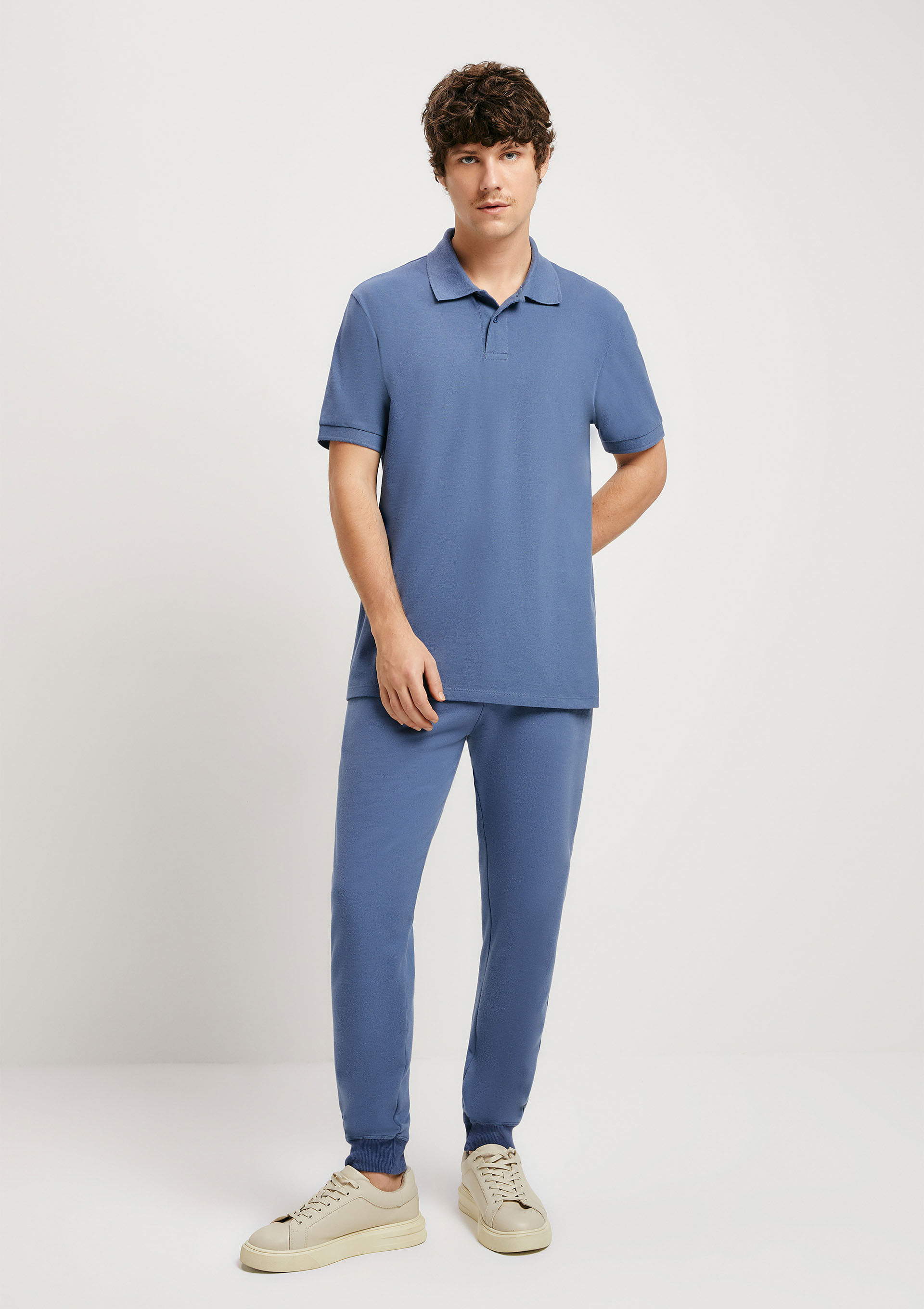 【Tam.: EXG 】Calça Básica Masculina Jogger Em Moletom Peluciado - Azul