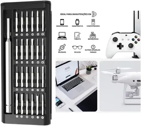 Kit Jogo Ferramenta Chave Magnética Precisão 24 Peças + Caneta de liga de alumínio com Caixa Organizadora Preta