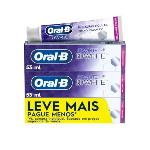 [+por- R$11,85] Oral-B Creme Dental 3D White Brilliant Fresh, Clareador Avançado com Micropartículas Clareadoras, 53 ml, 3 Unidades
