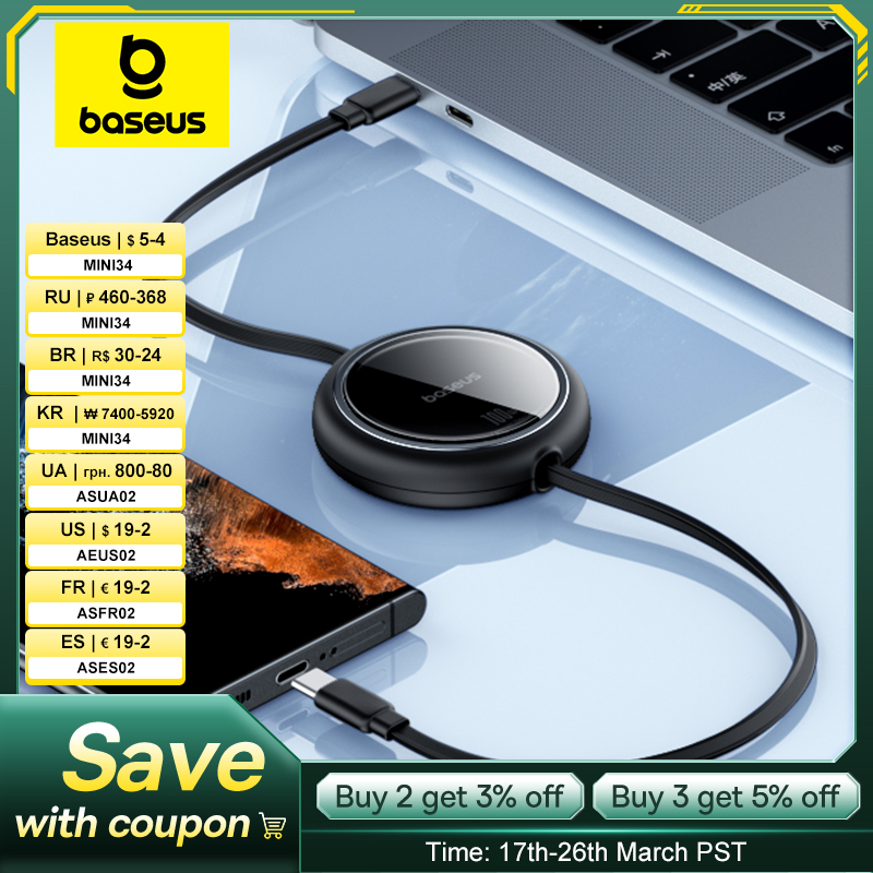 [Com Taxa] Cabo Usb Tipo C Retrátil 100W 1 metro Baseus