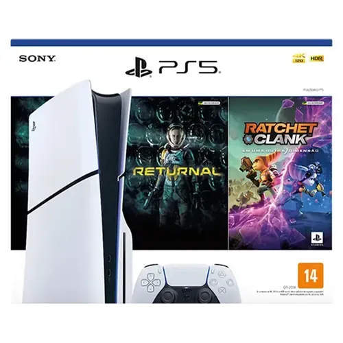 Console PlayStation 5 Slim com Leitor de Discos, SSD 1TB + Jogo Returnal + Ratchet & Clank