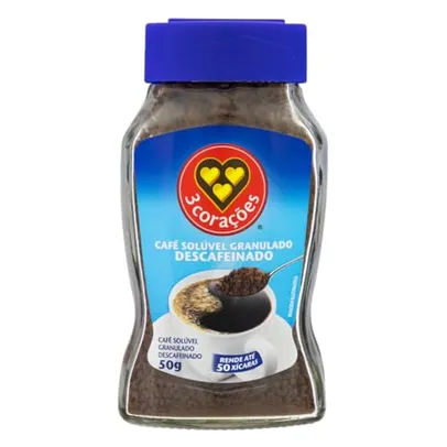 [REC] 3 Corações Café Solúvel Descafeinado, Vidro 50G