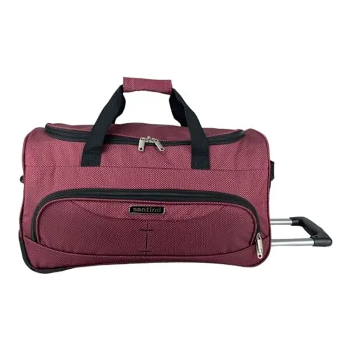 Sacola Bolsa Mala De Viagem Média Rockefeller Center de Poliéster com 2 Rodas fixas e Pés de Apoio Removível, Vinho, Santino - LZS1U