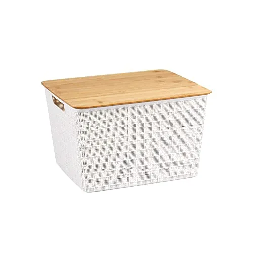 Oikos - Caixa Organizadora 18L com Tampa de Bambu Branca