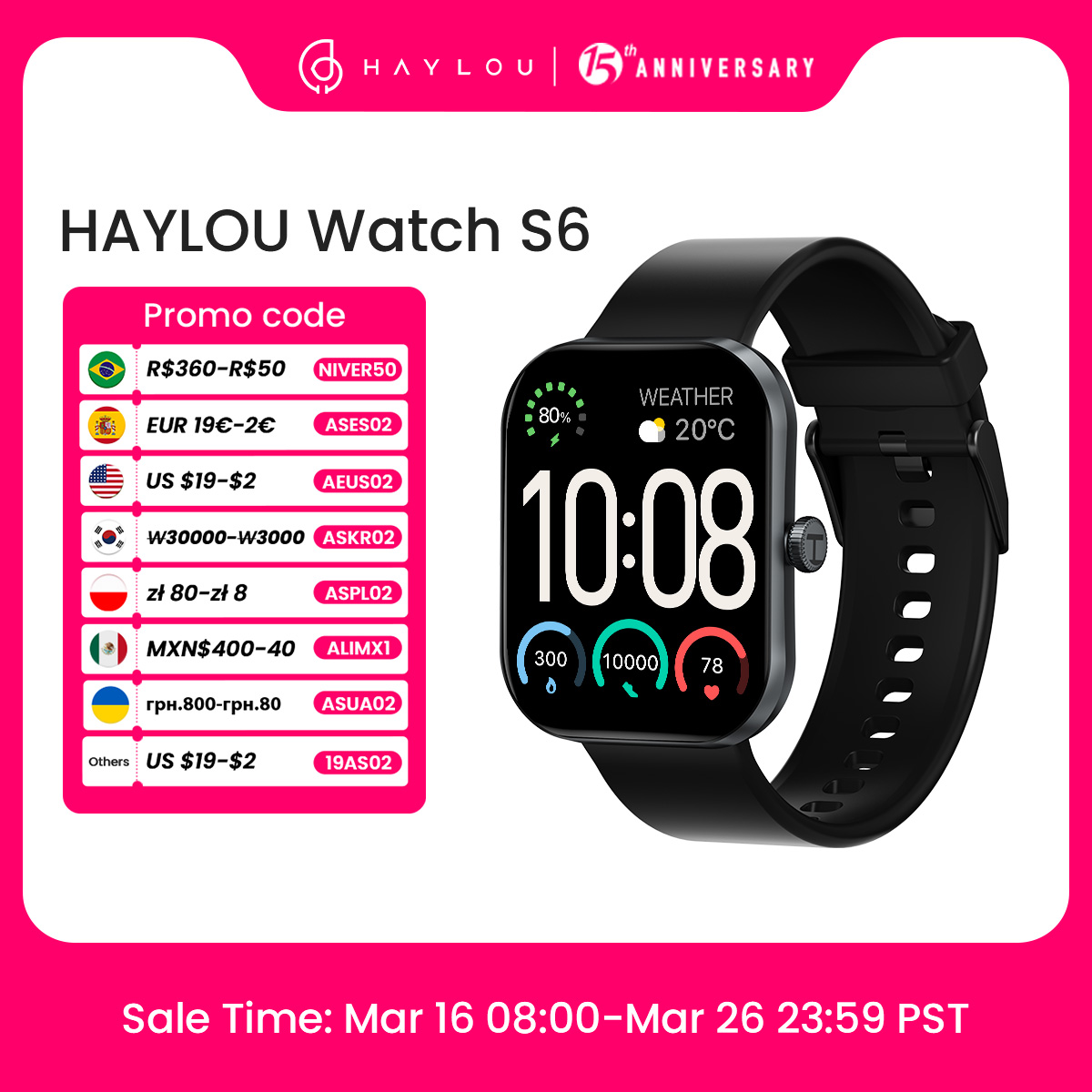 [Taxas Inclusas/R$75 Moedas App] Smartwatch HAYLOU S6 Tela 2.01" Display HD ip68 Bluetooth 5.3 Chamadas