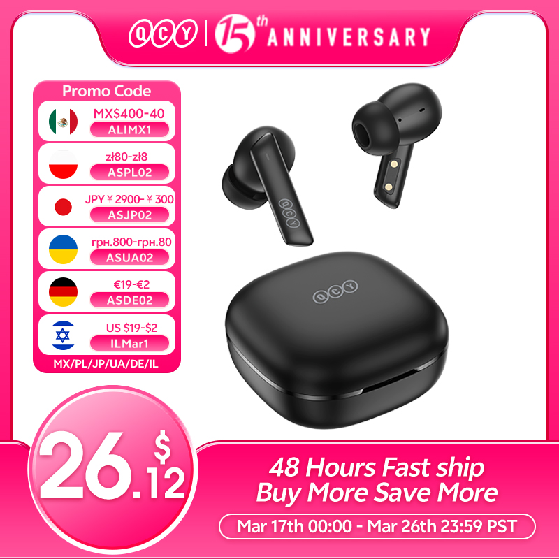 [R$155,08 Moedas] Fone De Ouvido QCY HT05 ANC Sem Fio 40dB Cancelamento de ruído Bluetooth 5.2 Microfone ENC HD chamada TWS
