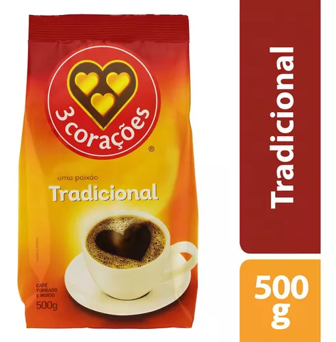 (Add 8un)(R$18,71)Café Em Pó Torrado E Moído Tradicional 500g 3 Corações