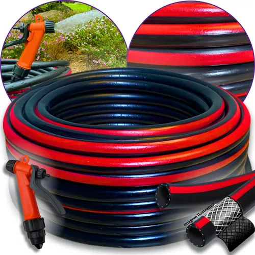 Mangueira De Jardim 30m Preta Reforçada Trançada Não Dobra