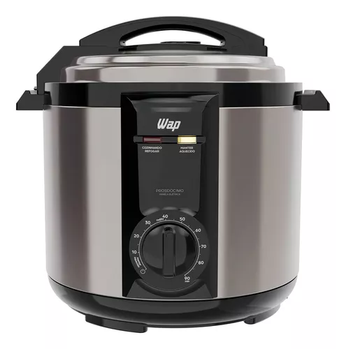 Panela de Pressão Elétrica Wap Wppe2 5 Llitros Antiaderente 900w Inox e Preta 110v