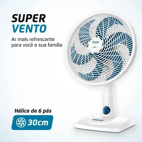 Ventilador De Mesa 30cm Super Vento Maxis Branco/Azul 50w V-30-MX-W