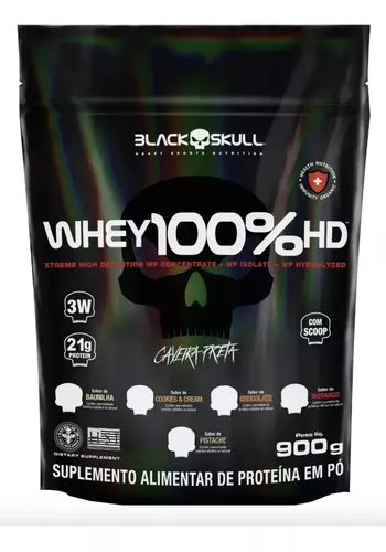 Whey 100% Hd Refil Black Skull 900g Wpc Wpi E Wph Sabor Baunilha