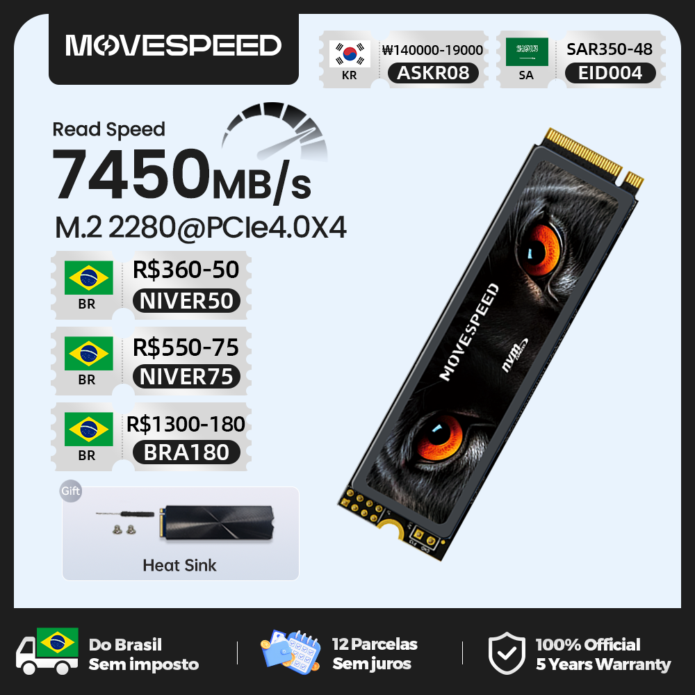 [BR] SSD NVME Gen4 Movespeed 7450MBps 1TB #Aliexpress 🇧🇷