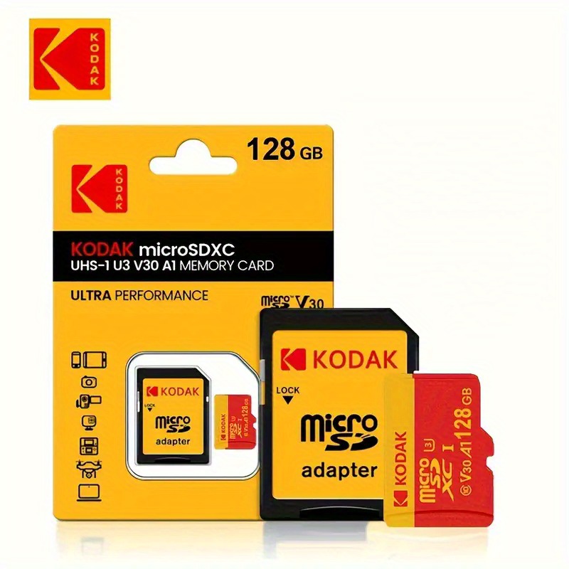 [Com taxa] Cartão de alta velocidade Kodak ​Micro SD U3 Classe 10, até 100 MB/s, TF com adaptador