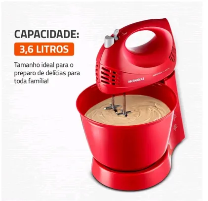 Batedeira Mondial Vermelha 400W Prática - B-44-R 3 Velocidades