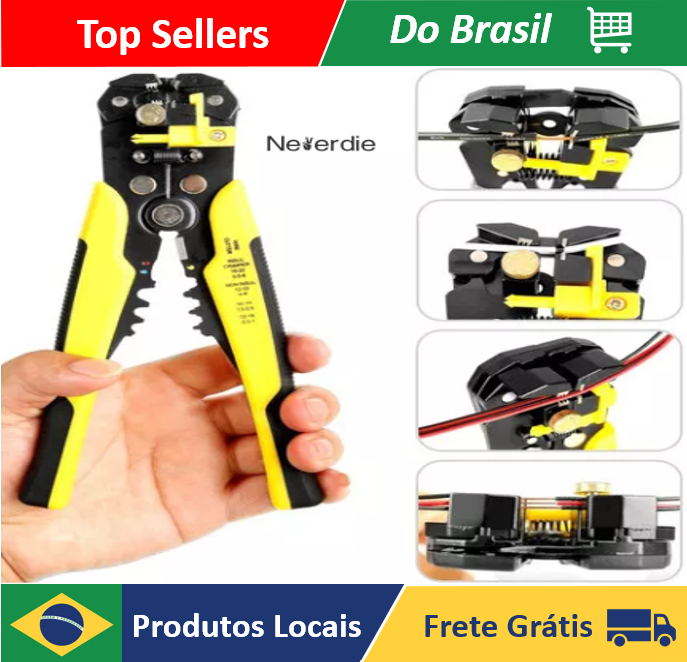 [R$17,99 Moedas / BR] Alicate Automático Decapador Crimpador Alicate de Eletricista Descascador Fios Decapador Fio Automático 5 Em 1