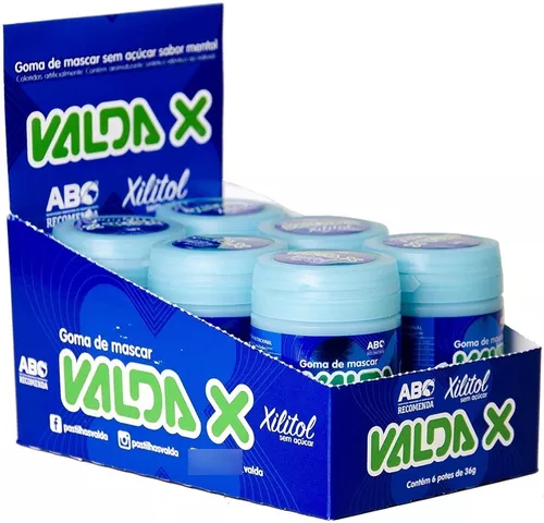 [R$ 8,31 cada] Kit 6 Gomas De Mascar Valda X Sem Açucar Mentol 36g