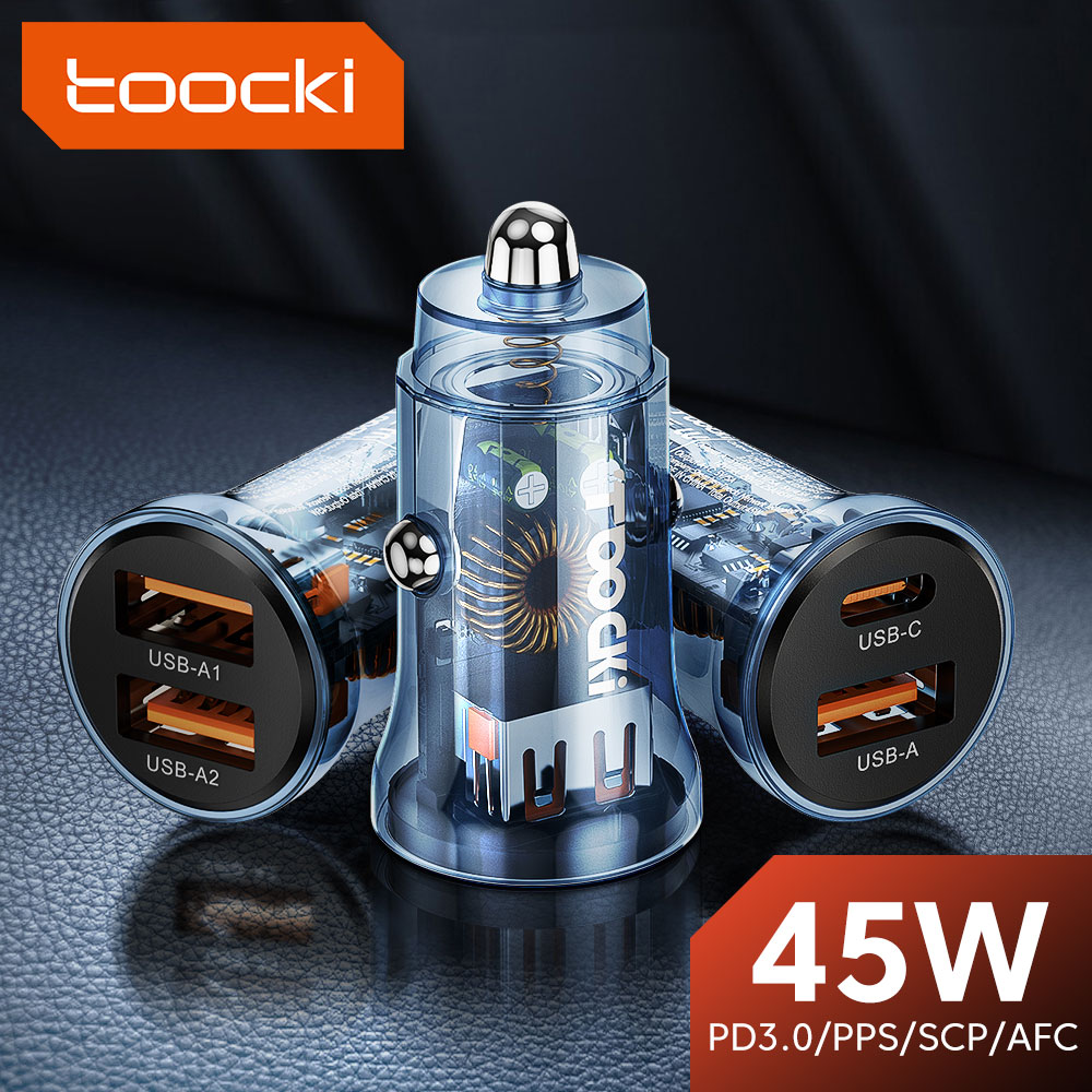 [APP/R$4,81 Moedas] Toocki Carregador de Carro 45W Usb C Qc 4.0 pd3.0 45w Tipo C Carregador Rápido de Telefone