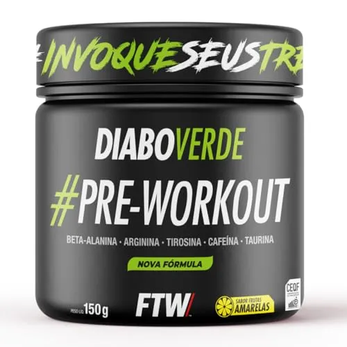 FTW Pré-Treino Diabo Verde - Energia Extrema, Força e Foco - Potência Hardcore com Cafeína, Beta-Alanina - Para Frutas Amarelas - Pote 150g