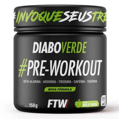 FTW Pré-Treino Diabo Verde - Força e Foco - Potência Hardcore com Cafeína, Beta-Alanina - Para Treinos Intensos - sabor: Maça Verde - Pote 150g