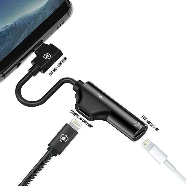 Adaptador Lightning Dinamic com Entrada para Carregamento - Preto - Gshield