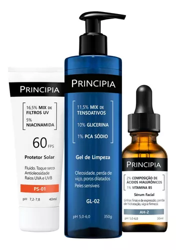Kit Principia Rotina Skincare: Protetor Solar + Gel de Limpeza + Sérum Facial