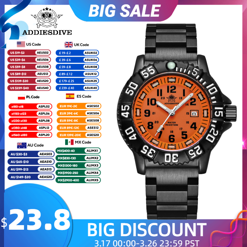 [MOEDAS] [TAXAS INCLUSAS] Addiesdive 2023 mvt Myiota 2115 50m luminoso pulseira náilon esportes