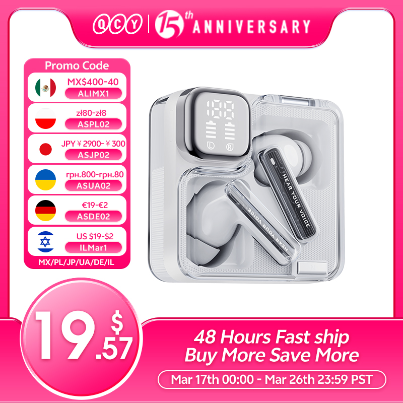 [R$89,52 Moedas/ BR] QCY MeloBuds Neo Fones De Ouvido Sem Fio, Bluetooth 5.3, Display Digital LED Power, TWS, Conexão Dupla
