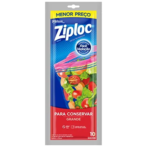 [REC] Ziploc Saco Hermético Organizador de Geladeira para Alimentos, Tamanho Grande 26,8 cm x 27,3 cm, com 19 unidades