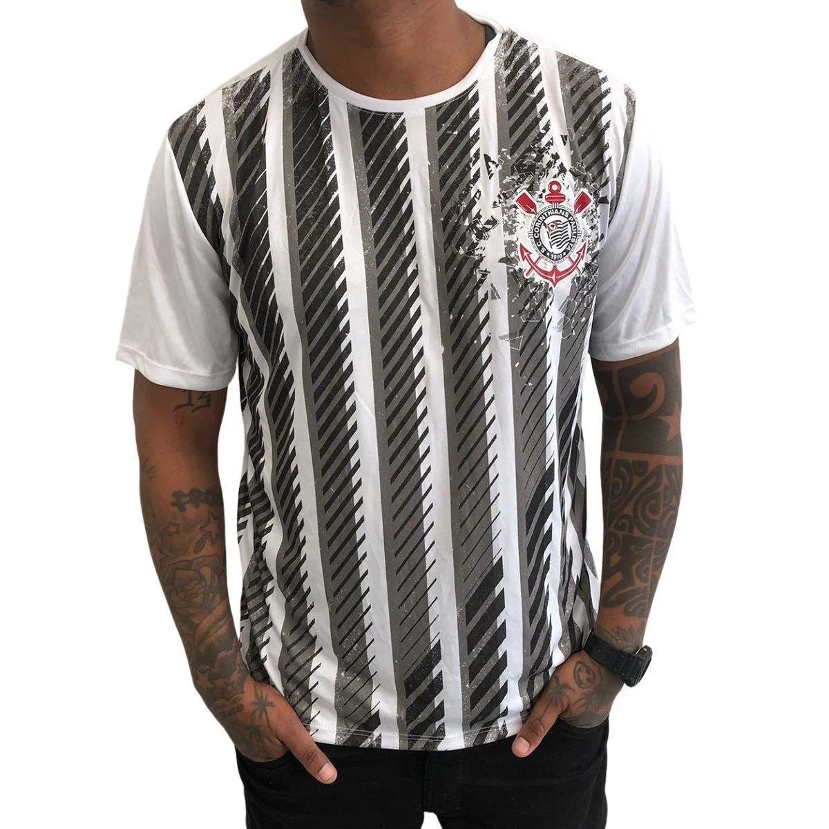 Camiseta Corinthians Small Logo Masculino - Branco e Grafite