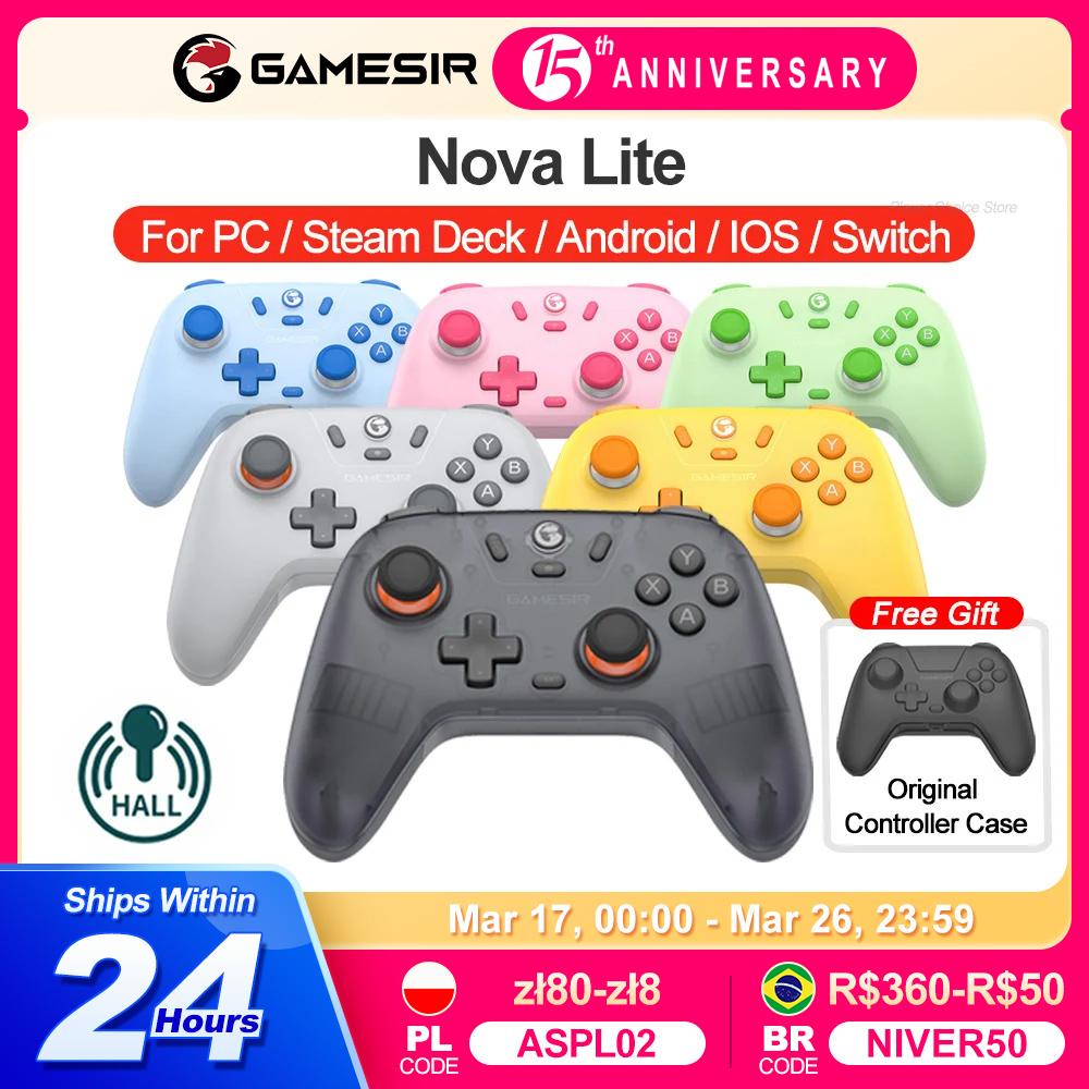 [Taxa inclusa] Gamesir nova lite switch controlador pc gamepad bluetooth efeito hall joysticks marca nova maneiras de cores 6 cores disponíveis