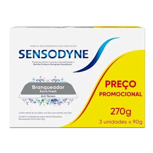 [Rec] Sensodyne Creme Dental Branqueador Extra Fresh com Flúor, Anti Tártaro, Proteção Diária Contra Sensibilidade,Leve 3 e Pague 2, 90g cada
