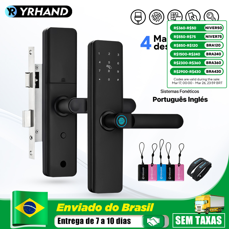 [Do Brasil] Fechadura Digital Biométrica Cartão Senha USB p/ Porta Residencial - Versão sem aplicativo