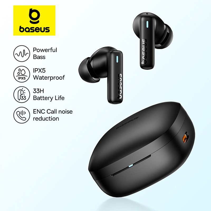 [Taxa inclusa] Baseus Bowie E19 Fones de ouvido sem fio, Bluetooth 5.3, Big Bass, Drivers de 12mm, à prova d'água IPX5