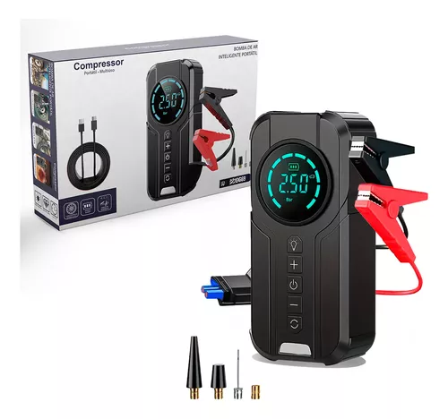 Compressor Portátil Calibra Encher Pneu de Carro Bike Moto Preto USB + Cabo de Ignição