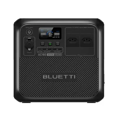 Estação de Energia Portátil BLUETTI AC180 com Capacidade de 1800W, 1152Wh, 9 Saídas e 3500 Ciclos de Vida Útil