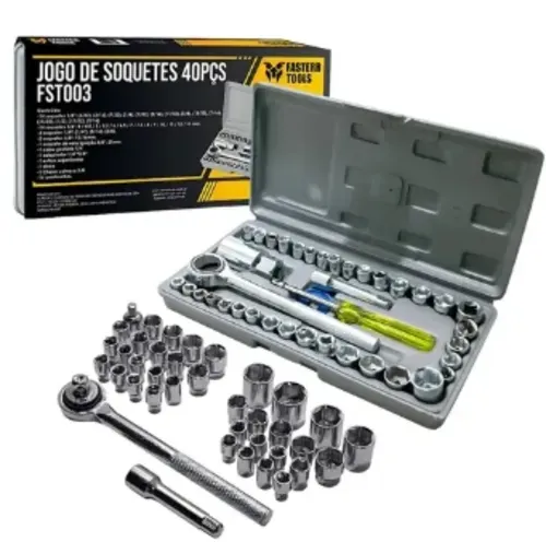 Jogo Soquetes Sextavado Fasterr C/ Catraca 40 Pçs C/ Estojo