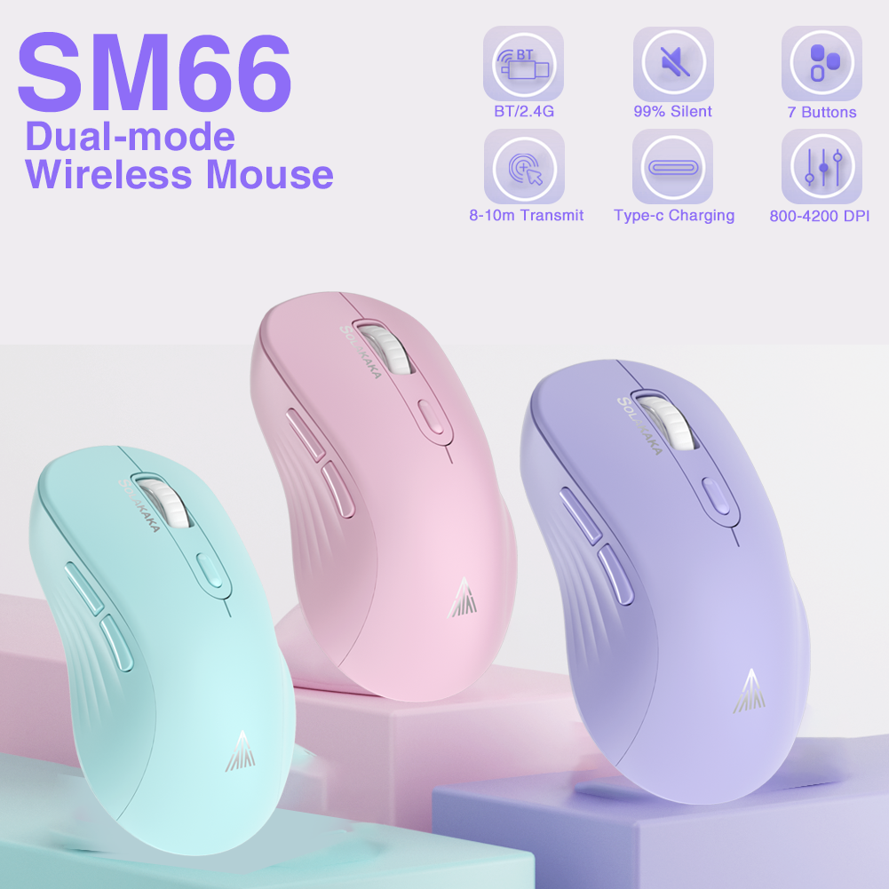 [Taxa inclusa] Soluaka sm66 mouse slient sem fio bluetooth/2.4g/conexão com fio portátil recarregável configurações dpi de 5 níveis