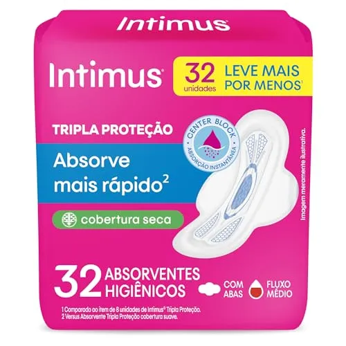 (REC) Intimus Absorvente Externo, Tripla Proteção Seca com Abas, 32 unidades
