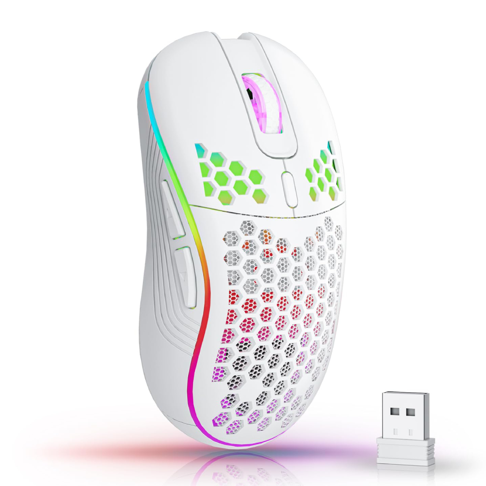 [Taxa inclusa] Mouse de carregamento com iluminação RGB sem fio 2.4G com DPI ajustável e ergonômico com design em favo de mel para laptop de mesa