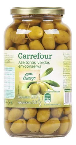 Azeitona Verde Em Conserva Com Caroço Carrefour Vidro 500g