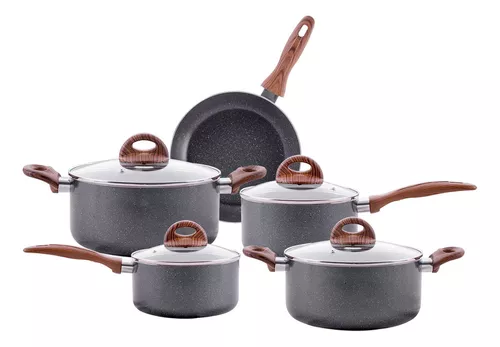 Jogo de Panelas Brinox Antiaderente Ceramic Life Smart Plus com Indução Granito - 5 Peças