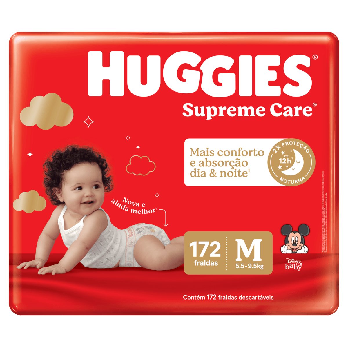 Fralda Descartável Infantil Supreme Care Xtra-Flex M Huggies Pacote com 172 Unidades Embalagem Econômica
