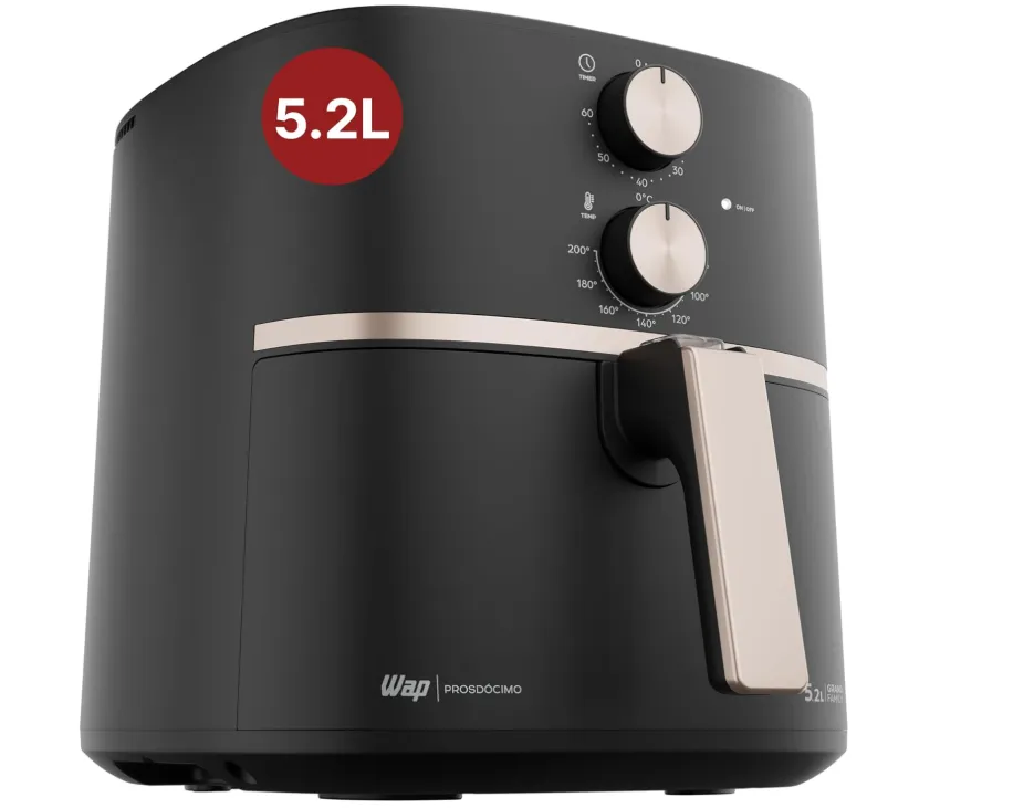 WAP Fritadeira Elétrica Air Fryer GRAND FAMILY 5,2 Litros, Temperatura Ajustável, Revestimento Antiaderente, 1500W 220V